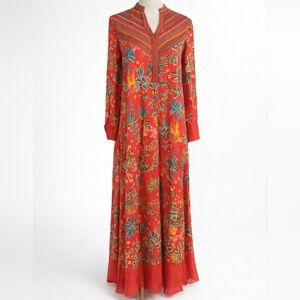 Anita Dongre Red Floral Long Sleeve Dress (Size XS)